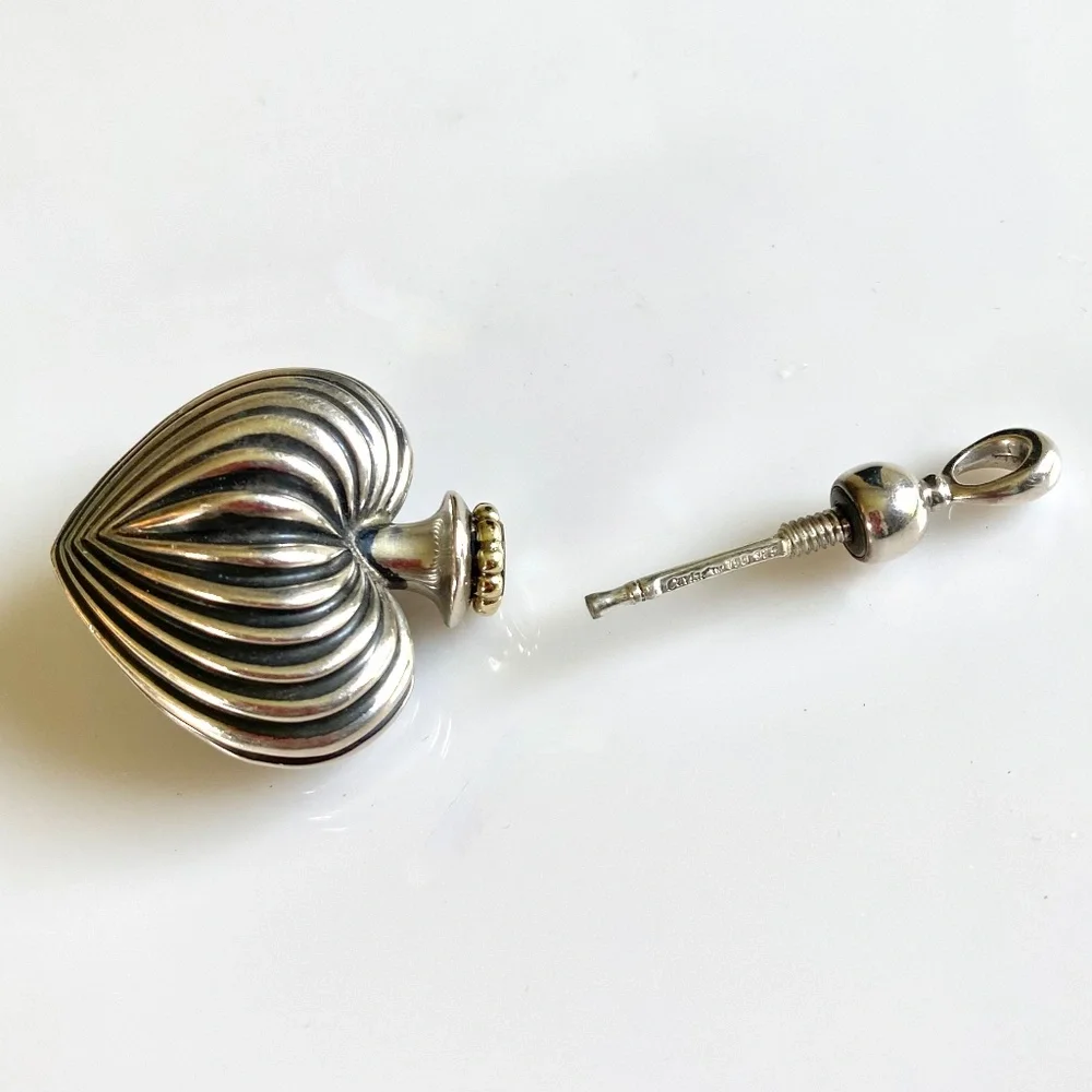 Lagos Caviar Sterling Silver Fluted Puffy Heart Perfume Pendant - Picture 3 of 3